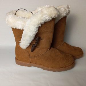 Falls Creek Chesna Faux Fur Women Size 10 Brown Chestnut Suede Boots New